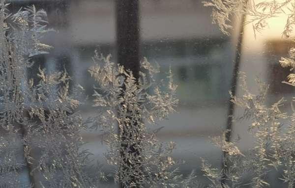 冬天玻璃上形成的冰窗花#窗户上的冰花