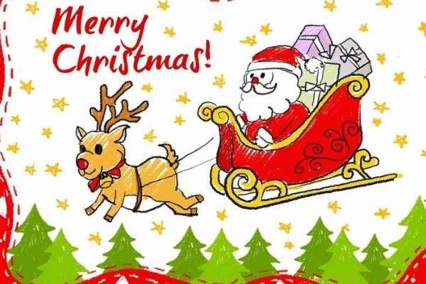 圣诞雪橇简笔画彩色#圣诞老人滑雪橇简笔画